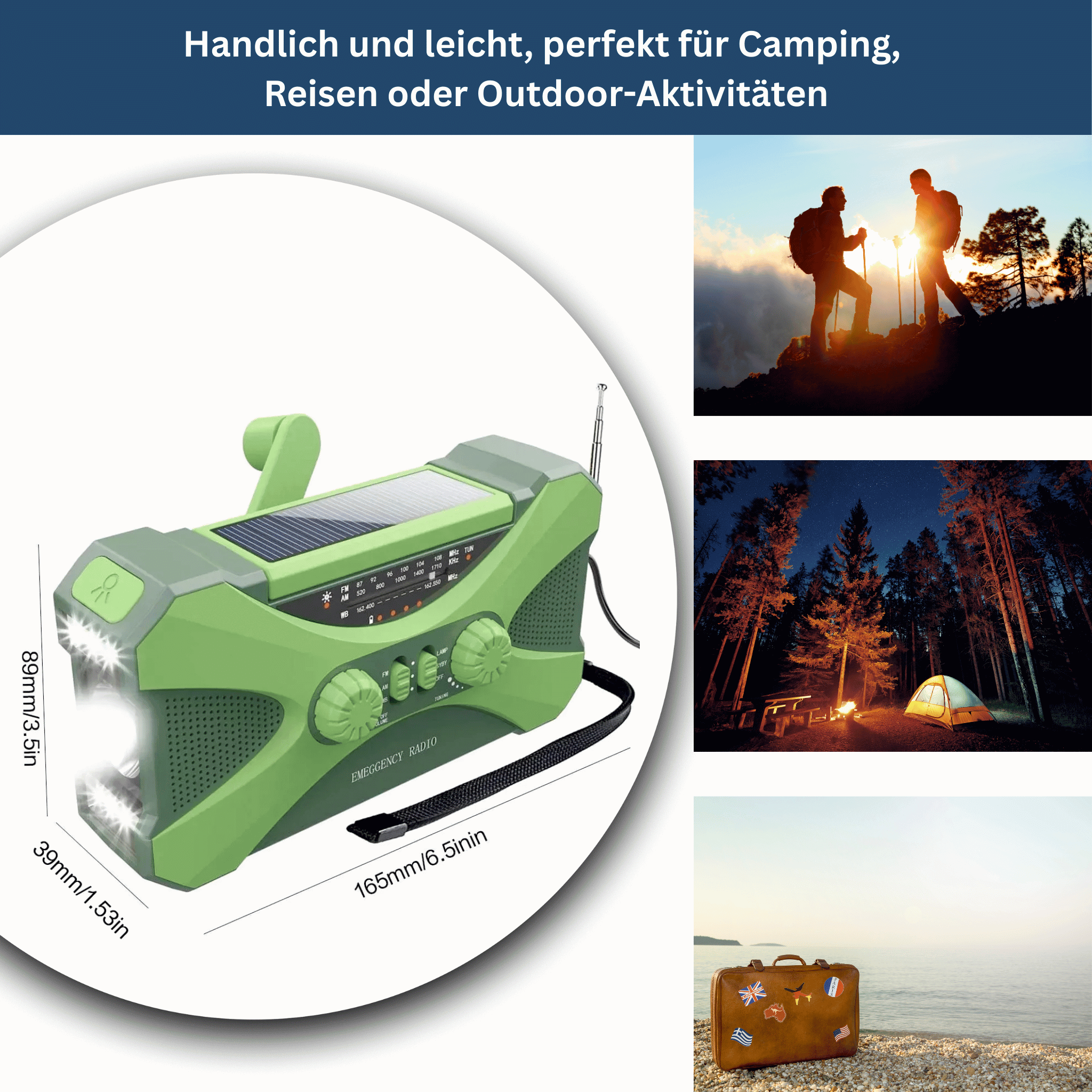 Power Emergency Radio 10,000mAh – Solar, Hand Crank, LED & SOS