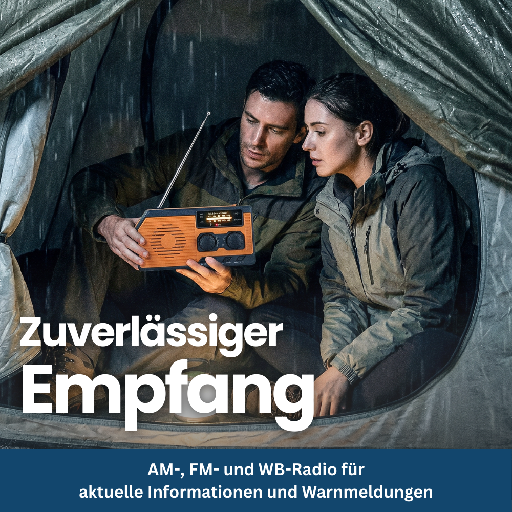 4-in-1 Emergency Radio With Solar Panel, Hand Crank & Power Bank – Blackout & Outdoor