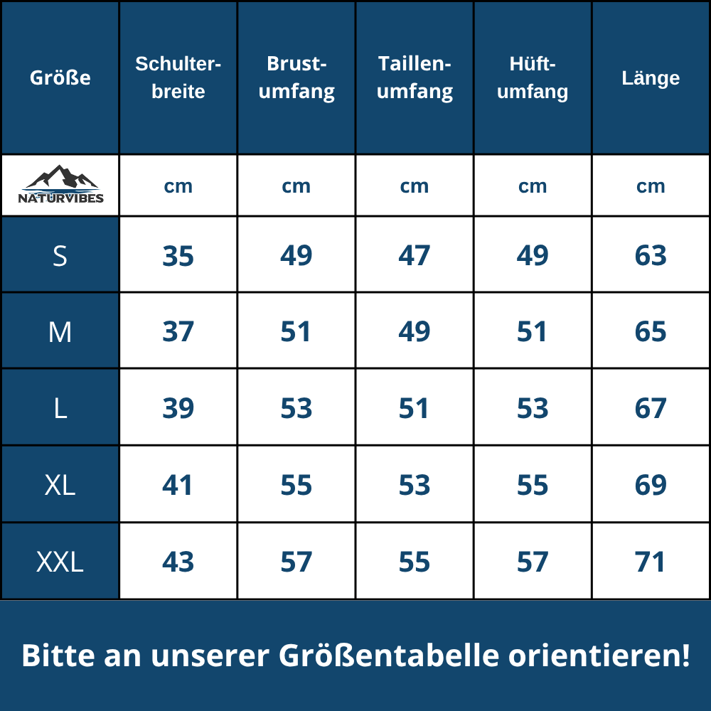 ThermoCore Pro Größentabelle in Zentimetern